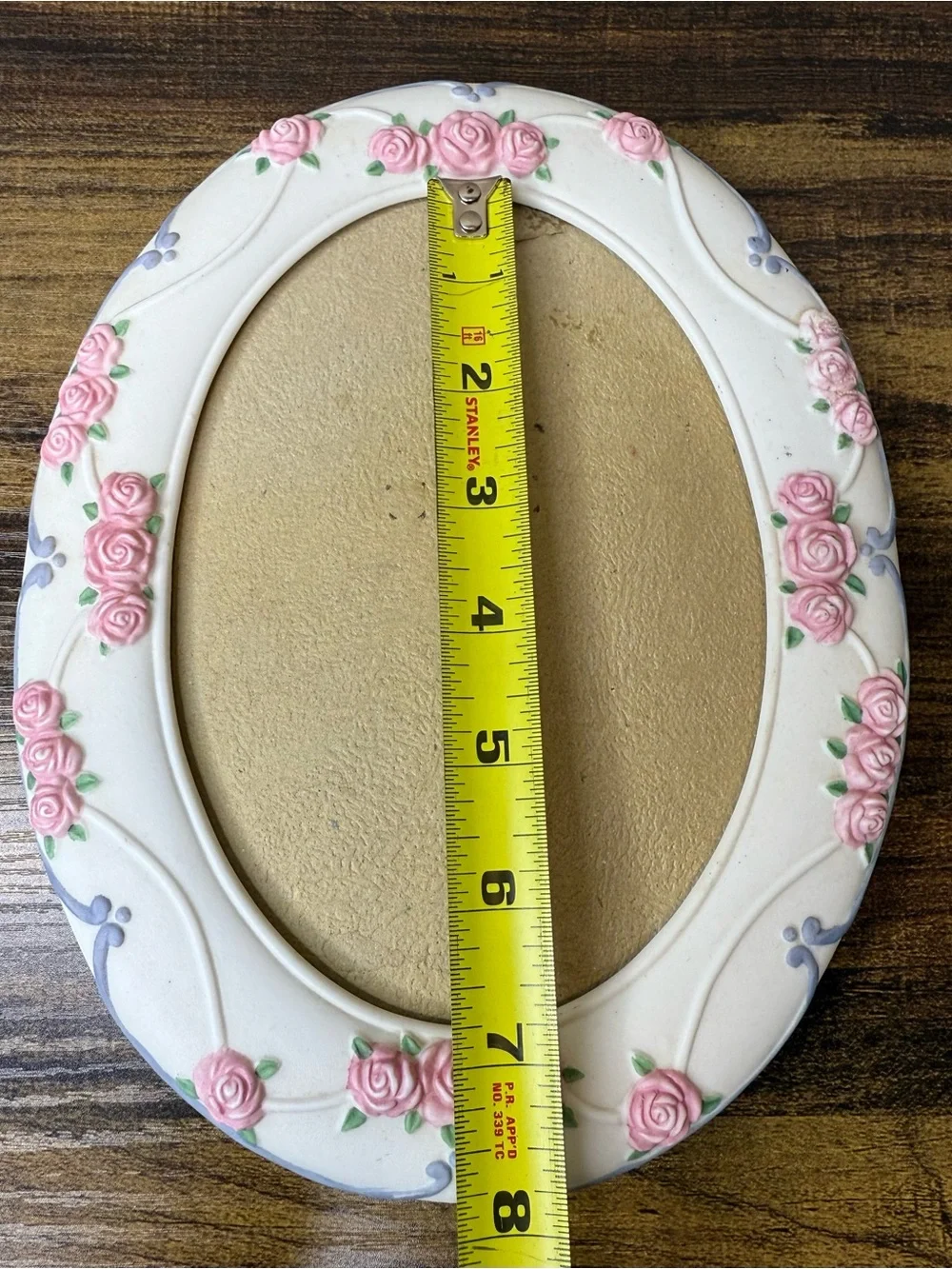 Vintage 3D Pink Rose Ceramic Oval Picture Frame 5x7” Cottagecore 80s 90s Wedding